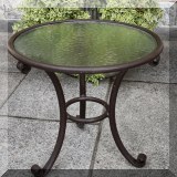 L12. Brown Jordan Elegance round glass topped side tables. 17”h x 19”w 